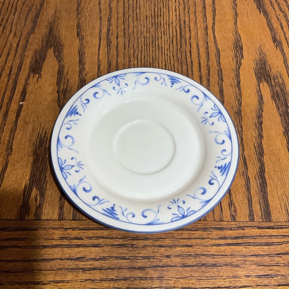 Lenox Chinastone White Saucer with Blue Floral Scroll Border